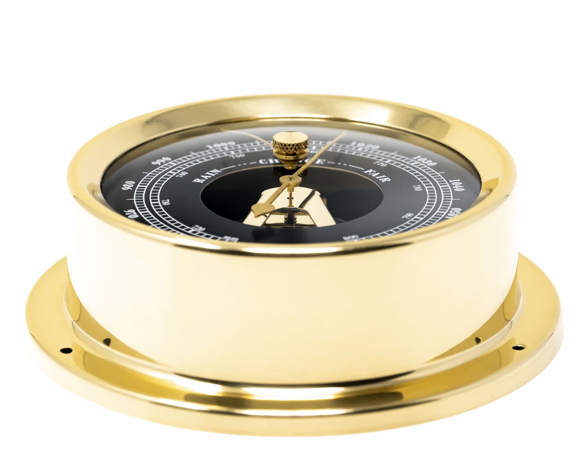 Polished Brass & Black Dial 125mm Barometer - Tide - Temp -Combo