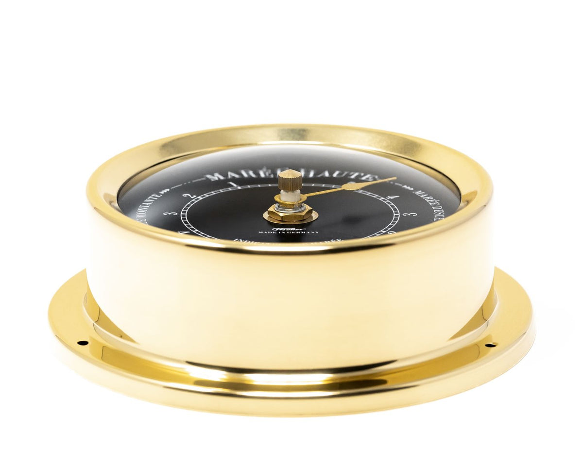 Polished Brass & Black Dial 125mm Quartz Tide Clock