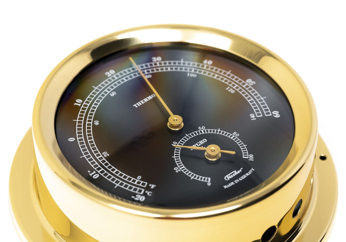 Polished Brass & Black Thermometer & Hygro Instrument