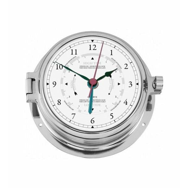 Solid Polished Chrome Tide Clock & Barometer Combo– Premium Marine Weather Instrument