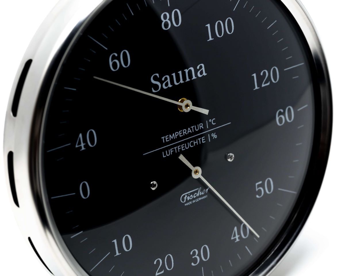 Fischer German Sauna Gauge – Black Dial 160mm (Temperature & Humidity)