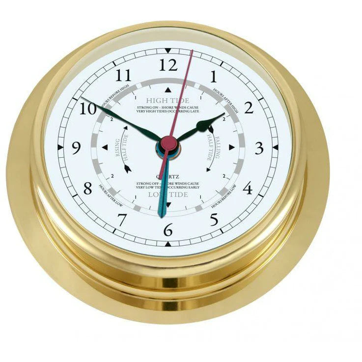 Large Polished Brass 200mm Barometer & Tide Clock Combo