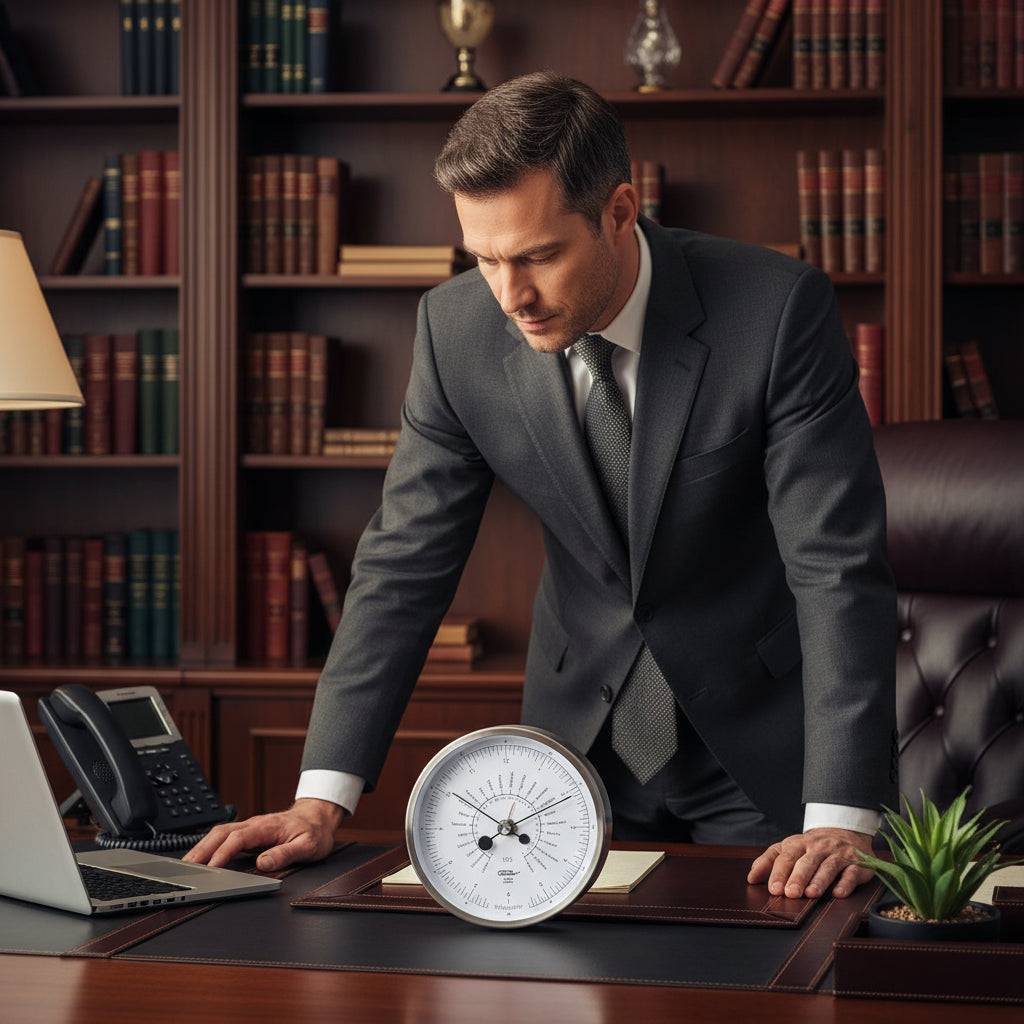 Elegant world clock on office desk, modern design, suitable for barometer and clock enthusiasts