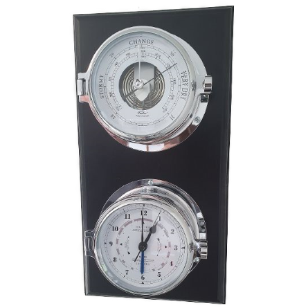 Impressive Solid Fischer Nautical Chrome Barometer & Tide Clock