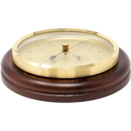Mahogany & Brass Weather-Station  3 in 1 - Hygrometer + Barometer + Thermometer