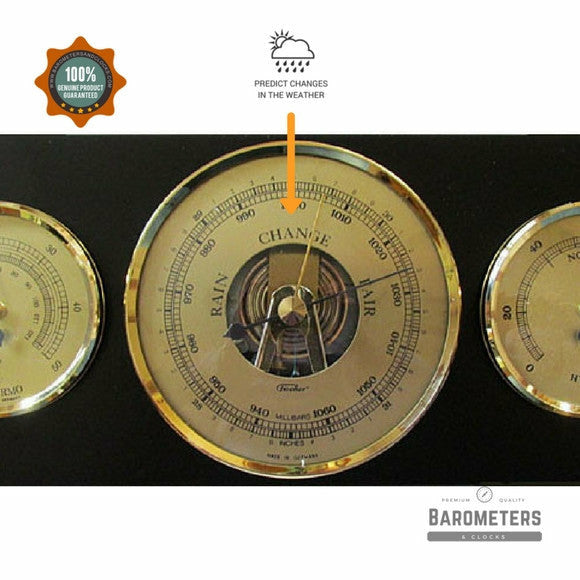 Modern Ebony & Brass Weatherstation 3 in 1 - Hygrometer + Barometer + Thermometer