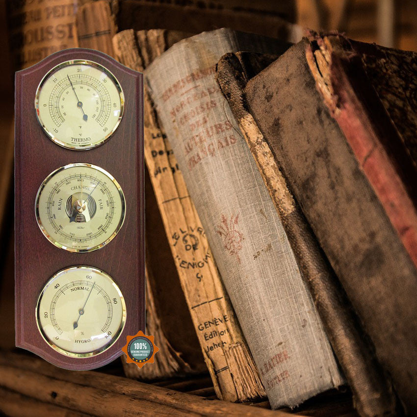 Mahogany & Brass Weatherstation-3 in 1 - Hygrometer + Barometer + Thermometer