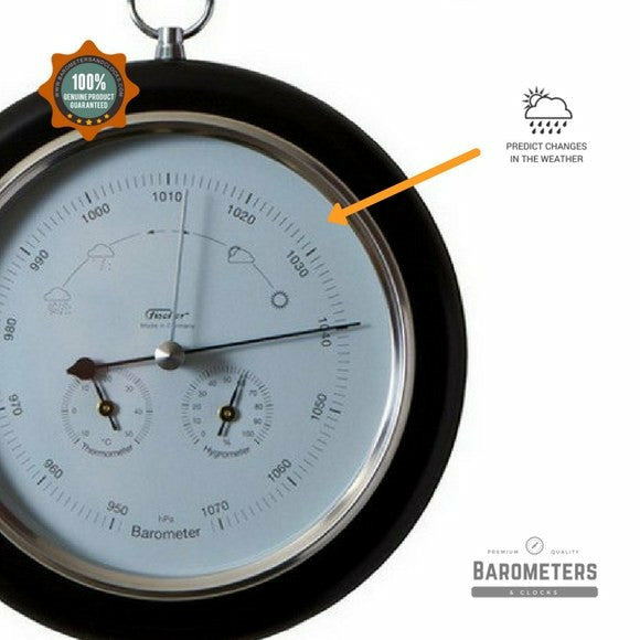 Ebony & Chrome Weather-Station  3 in 1 - Hygrometer + Barometer + Thermometer