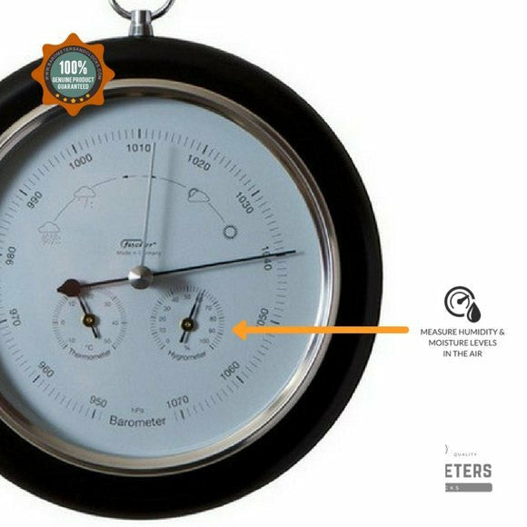 Ebony & Chrome Weather-Station  3 in 1 - Hygrometer + Barometer + Thermometer
