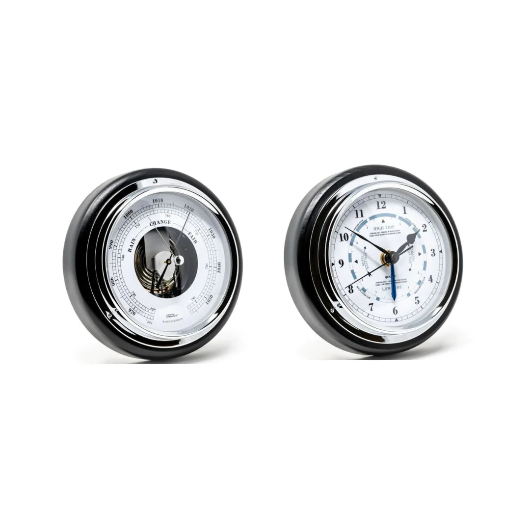 Popular Ebony & Chrome Barometer & Tide Clock Combo