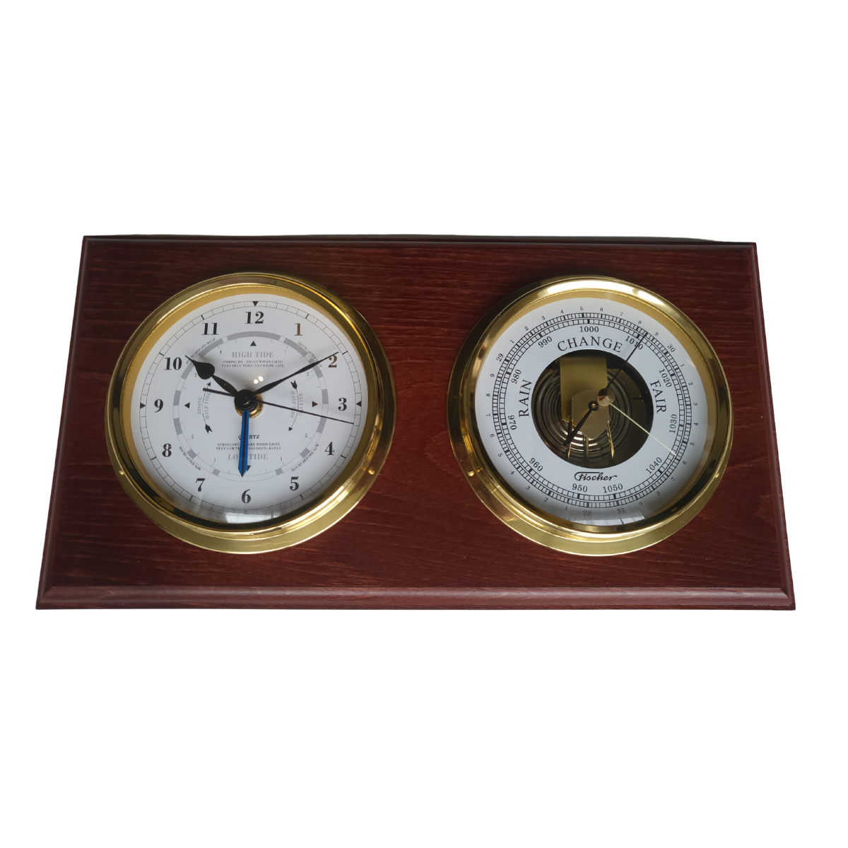 Barometer &amp; Tide Clock Combo in Mahogany &amp; Brass – Perfect for Marine Enthusiasts