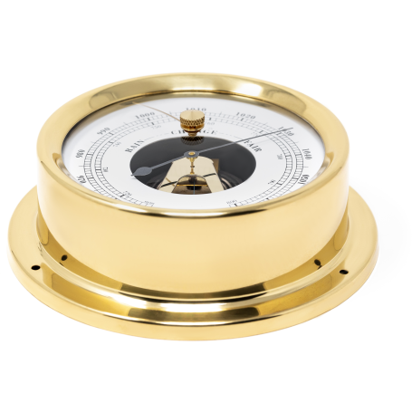 German brass analog barometer with clear dial for weather measurement