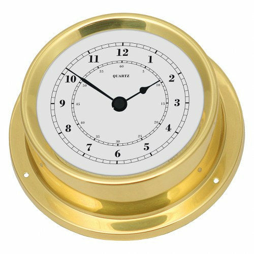 Brass nautical quartz wall clock with white dial and black hands
