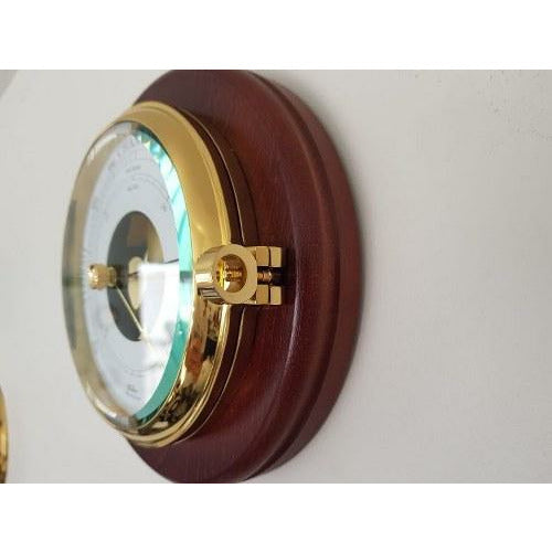 Brass Porthole Mahogany Barometer &amp; Clock Combo