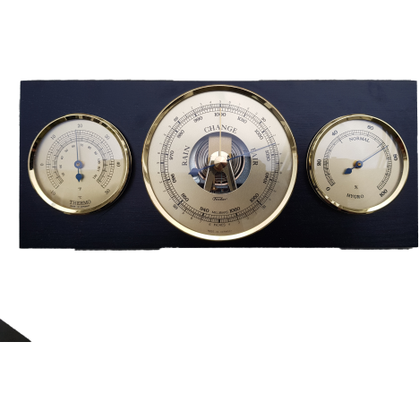 Modern Ebony &amp; Brass Weatherstation 3 in 1 - Hygrometer + Barometer + Thermometer