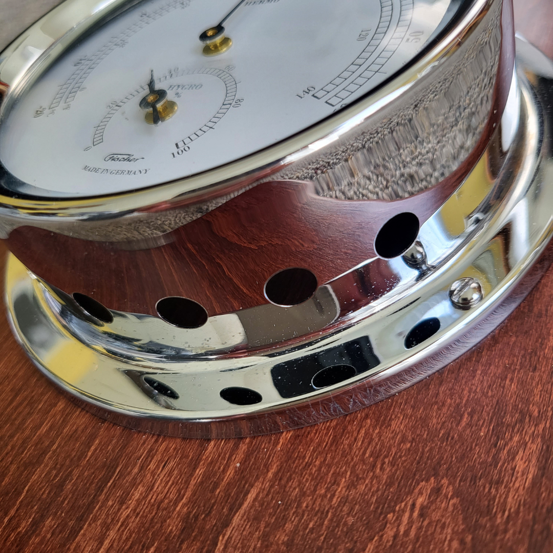 Modern Mahoany &amp; Chrome Weatherstation – 4-in-1 Barometer, Hygrometer, Thermometer &amp; Tide Clock